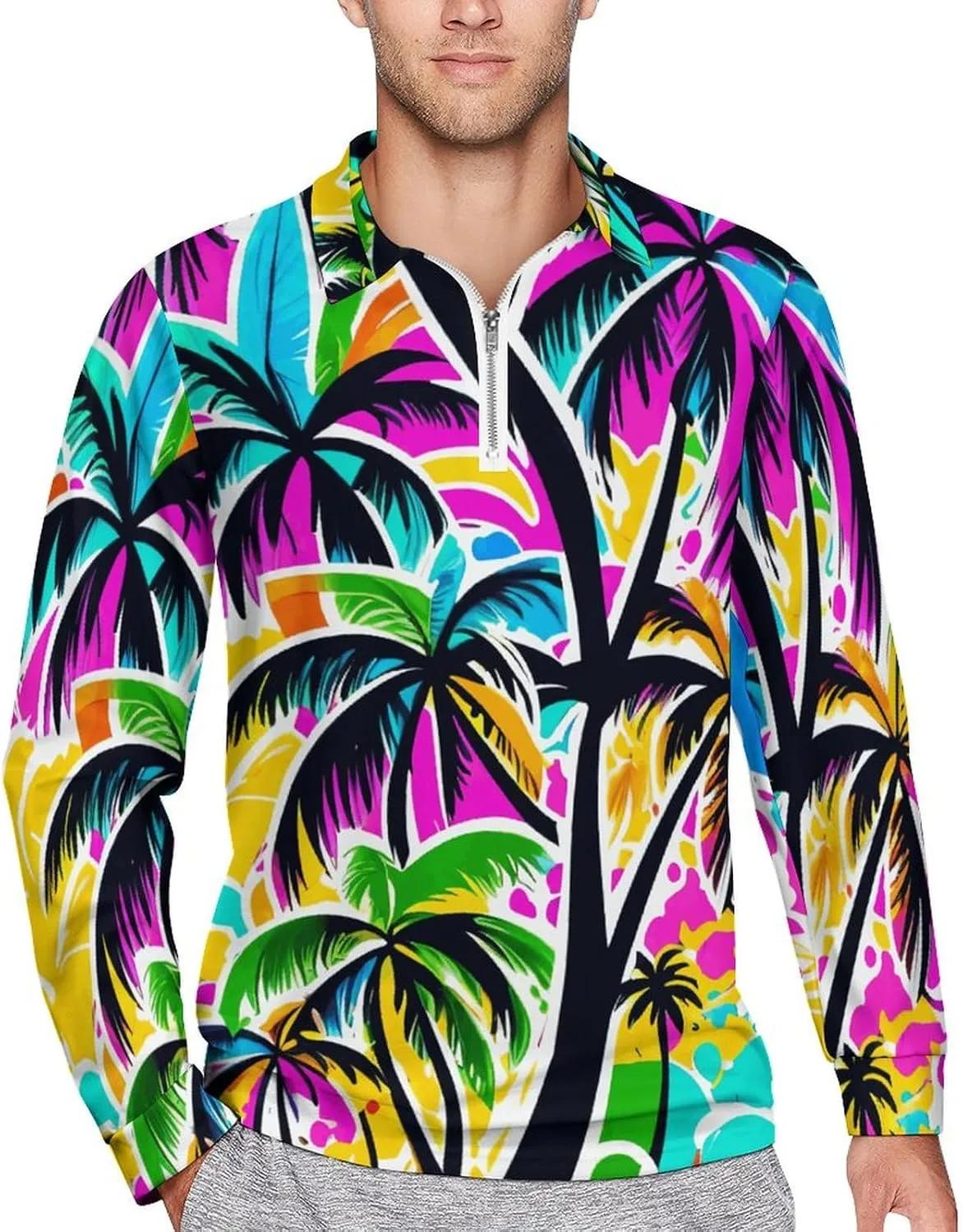 Colorful Butterfly Men's Lapel Neck Polo- Shirts Slim Fit Long Sleeve Golf T-Shirts Comfortable Tees