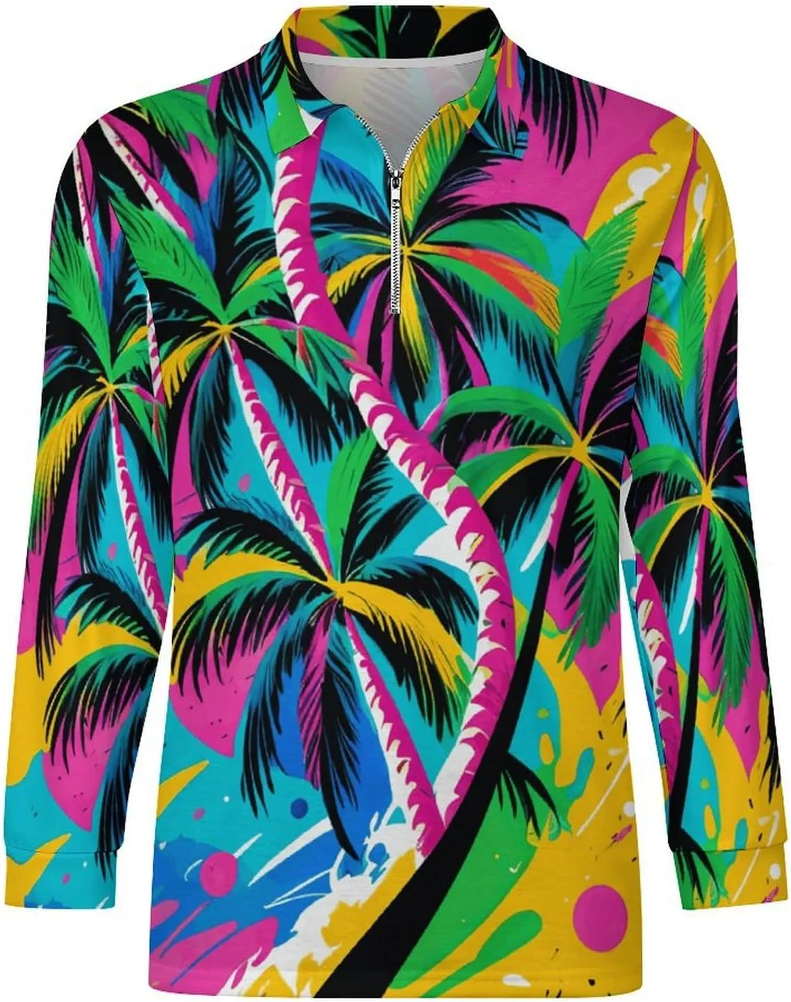 Colorful Butterfly Men's Lapel Neck Polo- Shirts Slim Fit Long Sleeve Golf T-Shirts Comfortable Tees