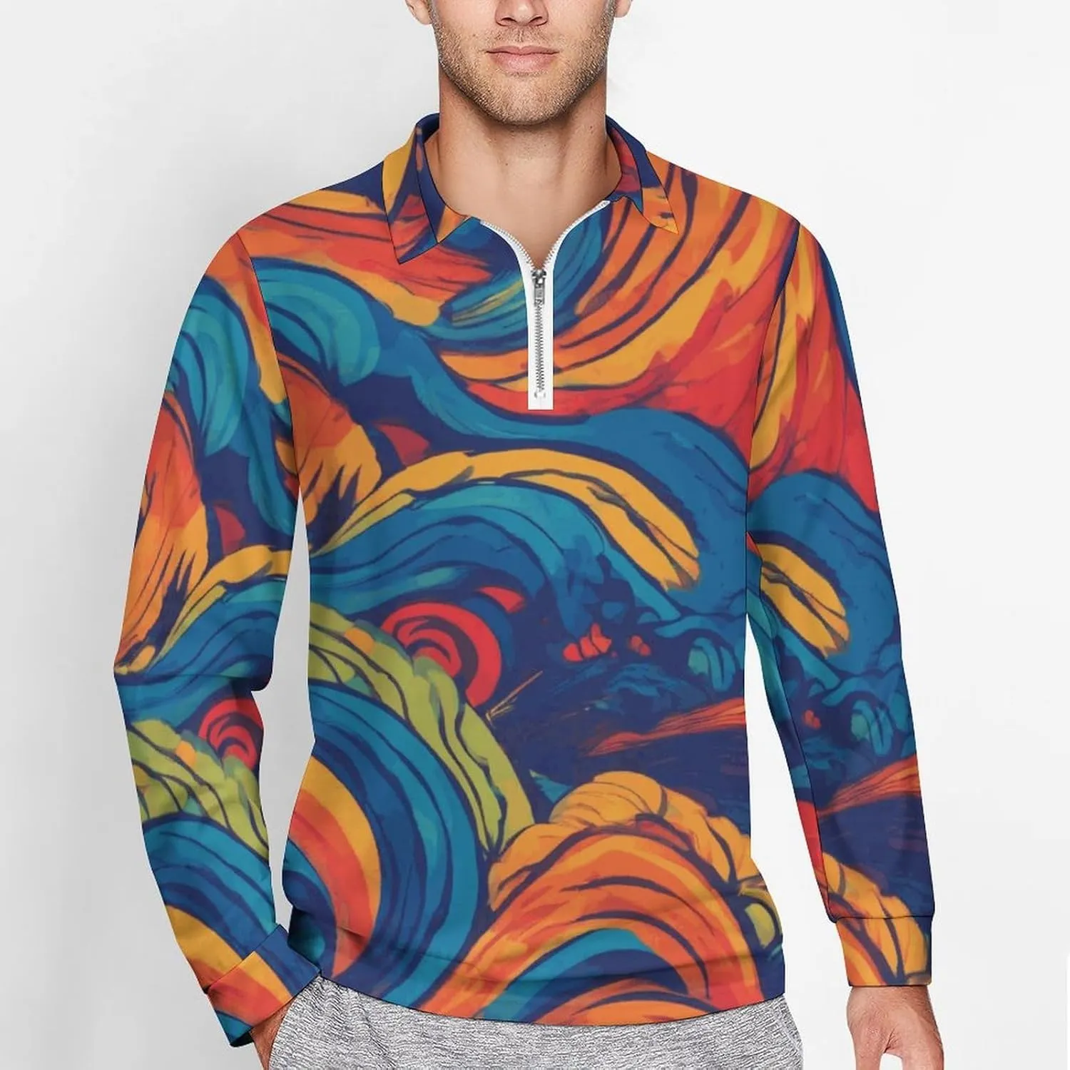 Colorful Butterfly Men's Lapel Neck Polo- Shirts Slim Fit Long Sleeve Golf T-Shirts Comfortable Tees