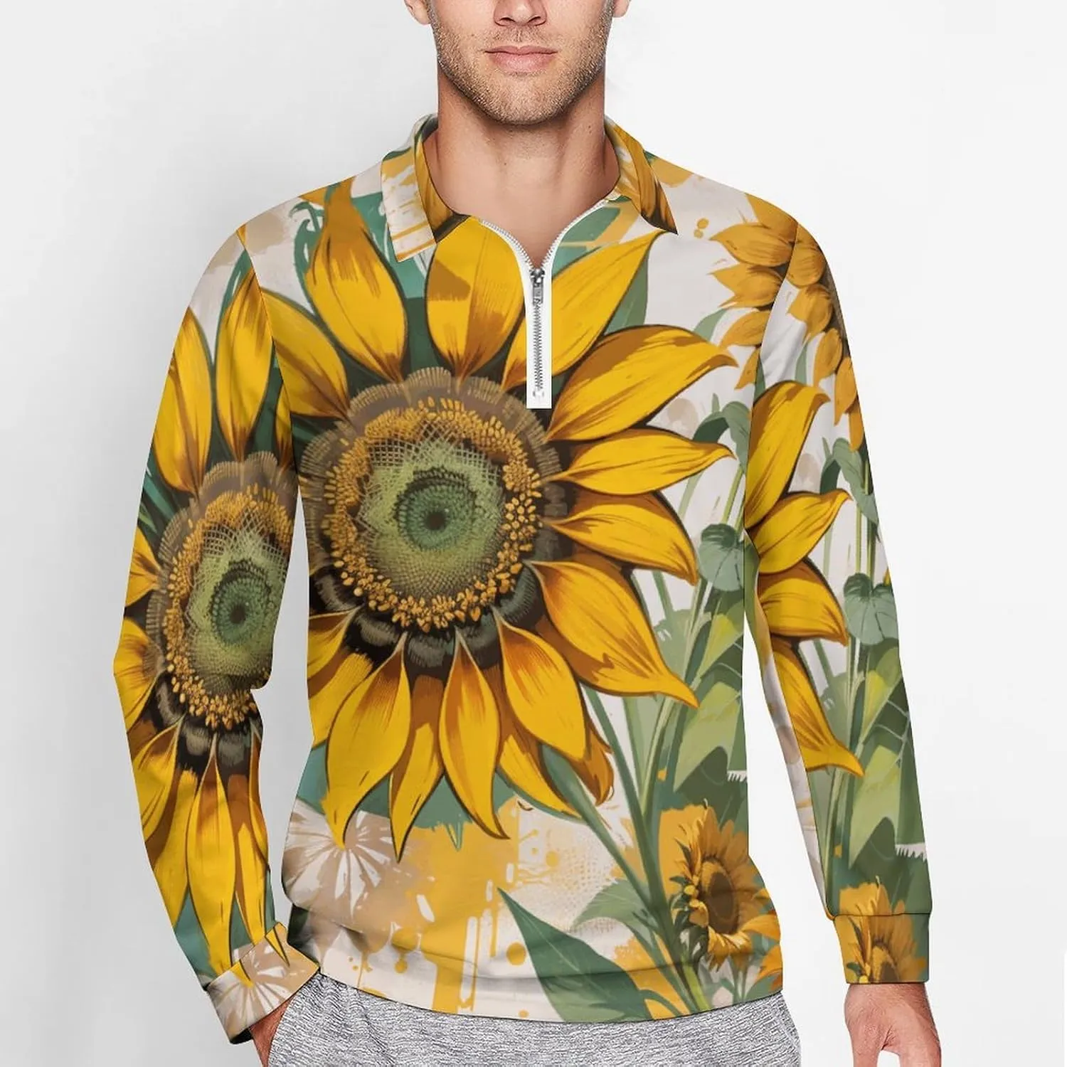 Colorful Butterfly Men's Lapel Neck Polo- Shirts Slim Fit Long Sleeve Golf T-Shirts Comfortable Tees