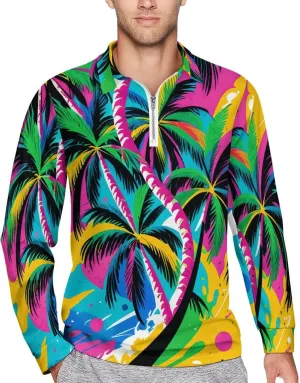 Colorful Butterfly Men's Lapel Neck Polo- Shirts Slim Fit Long Sleeve Golf T-Shirts Comfortable Tees