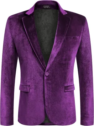 COOFANDY Men's Velvet Blazer Notched Lapel Velour Suit Jacket One Button Tuxedo Jackets for Wedding Prom Party Dinner