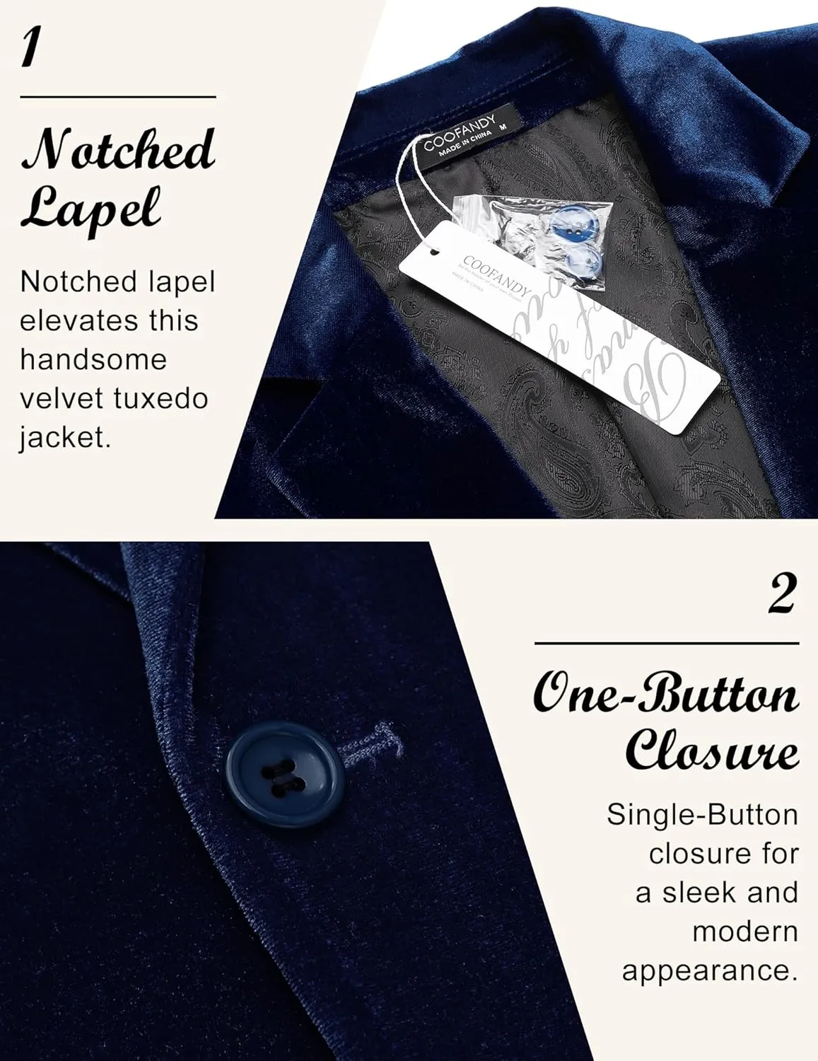COOFANDY Men's Velvet Blazer Notched Lapel Velour Suit Jacket One Button Tuxedo Jackets for Wedding Prom Party Dinner