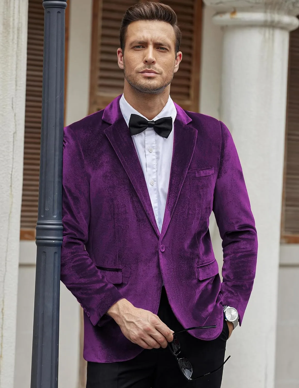 COOFANDY Men's Velvet Blazer Notched Lapel Velour Suit Jacket One Button Tuxedo Jackets for Wedding Prom Party Dinner