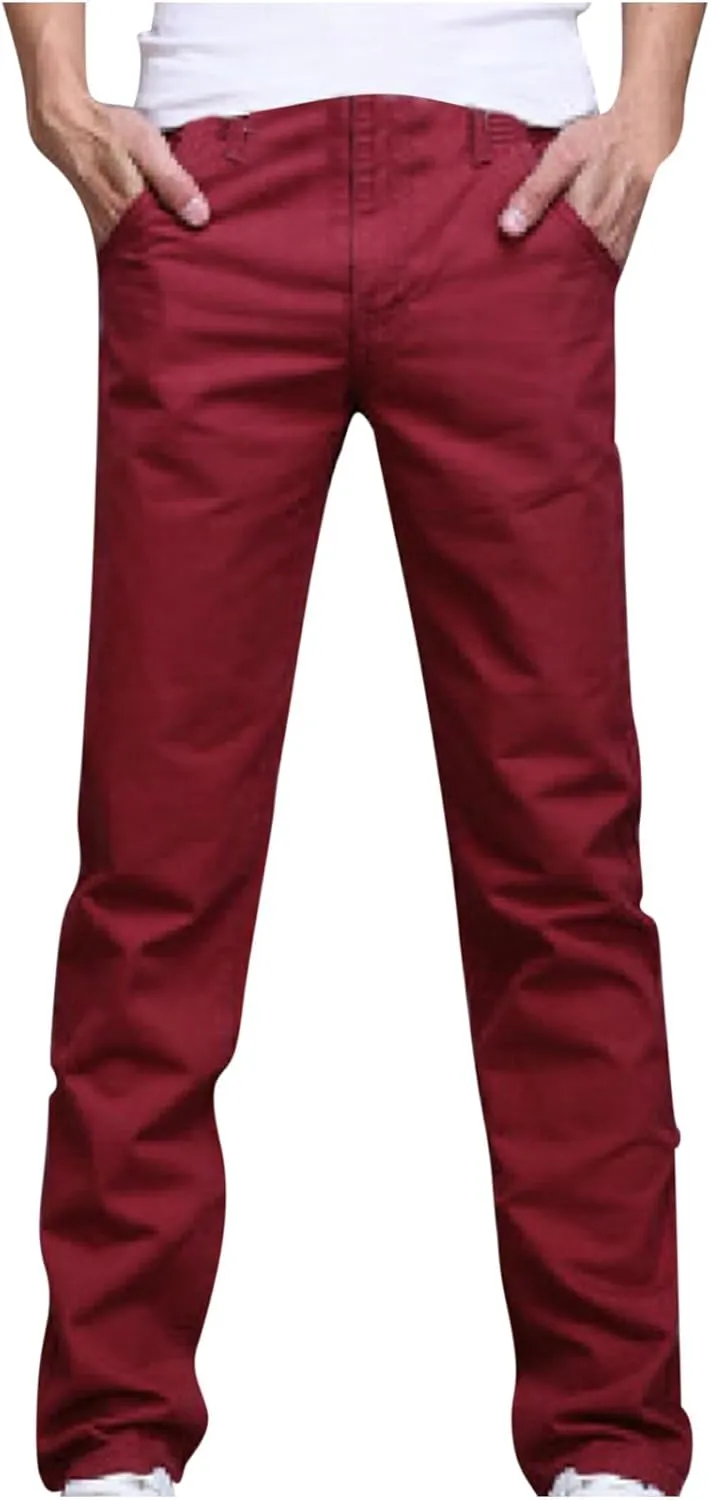 Cotton Men's Slim Fit Chino Pants Stretch Elastic Waist Casual Lightweight Daily Office Work Pockets