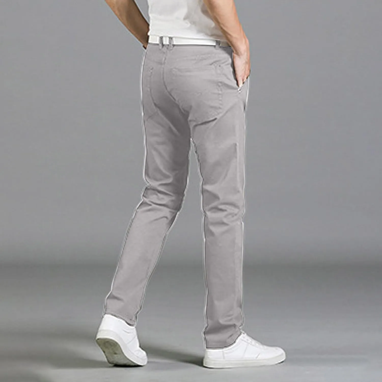 Cotton Men's Slim Fit Chino Pants Stretch Elastic Waist Casual Lightweight Daily Office Work Pockets