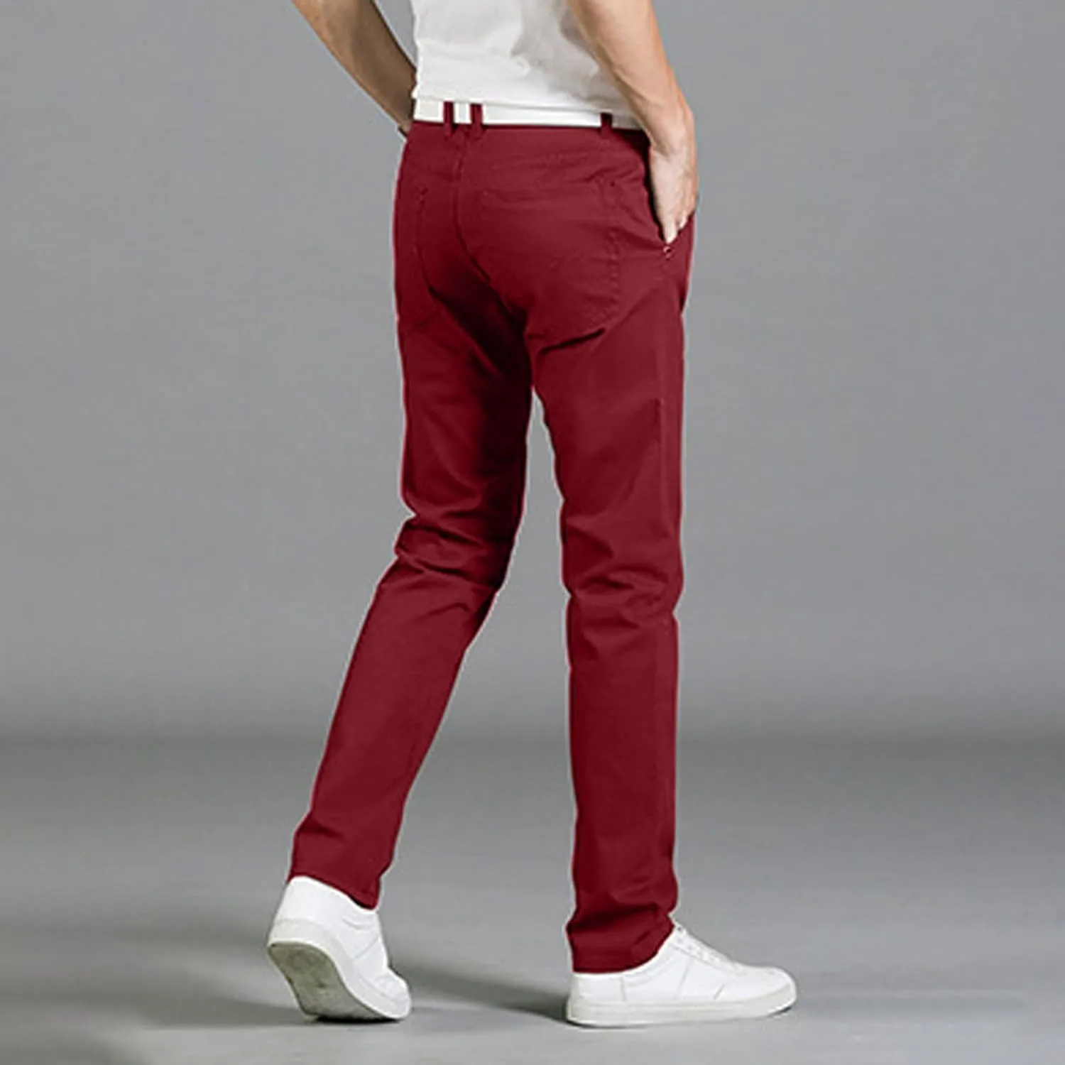 Cotton Men's Slim Fit Chino Pants Stretch Elastic Waist Casual Lightweight Daily Office Work Pockets