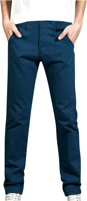 Cotton Men's Slim Fit Chino Pants Stretch Elastic Waist Casual Lightweight Daily Office Work Pockets