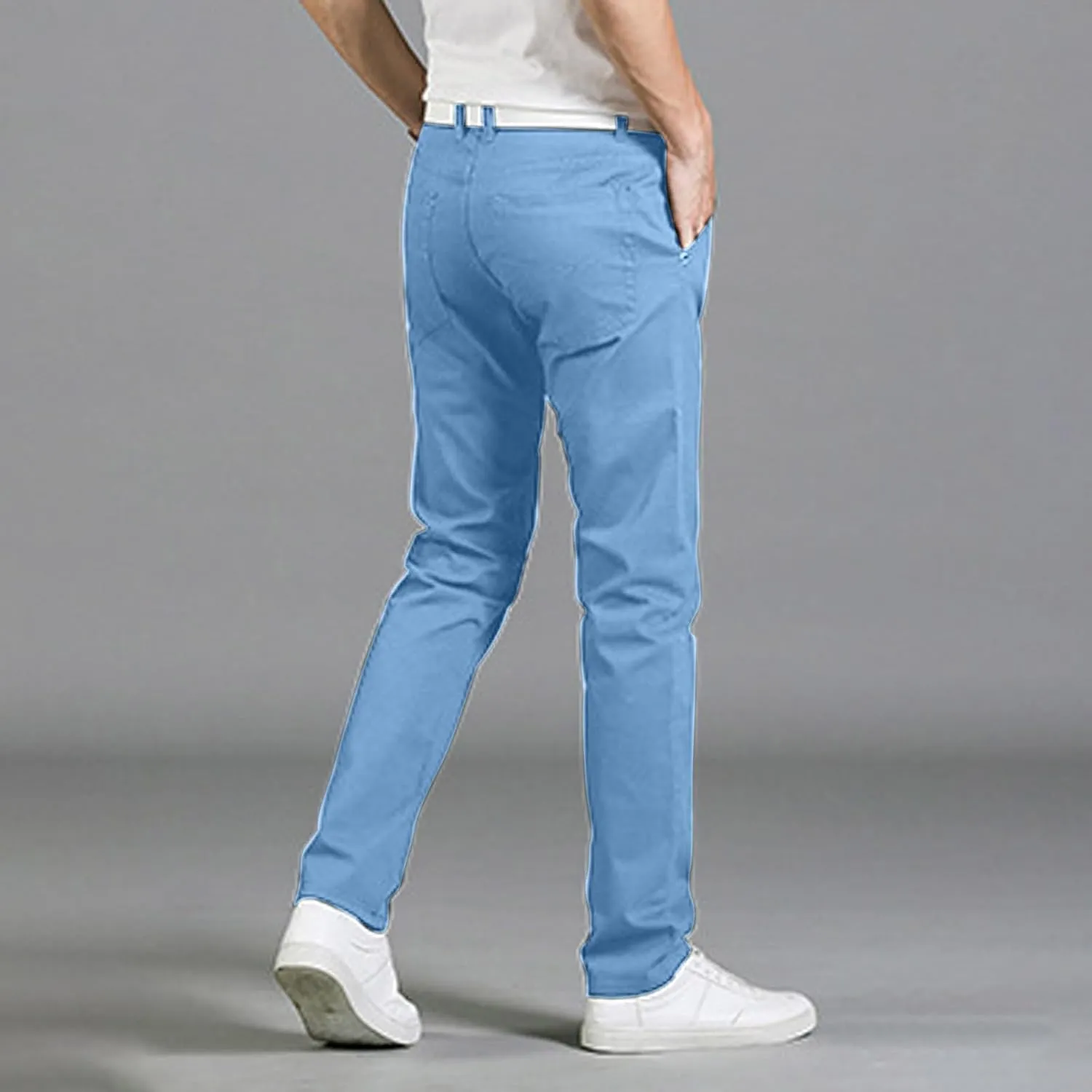 Cotton Men's Slim Fit Chino Pants Stretch Elastic Waist Casual Lightweight Daily Office Work Pockets