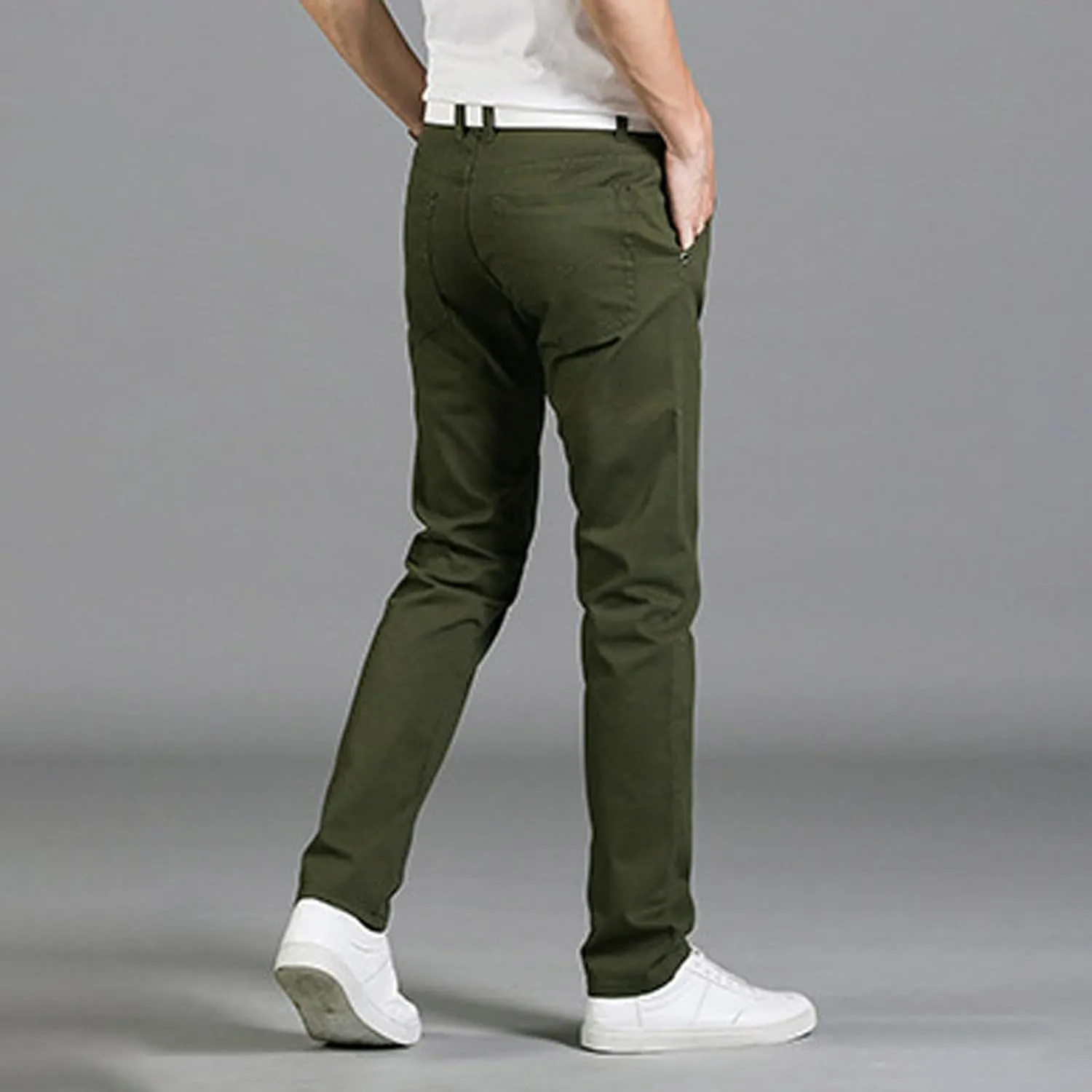Cotton Men's Slim Fit Chino Pants Stretch Elastic Waist Casual Lightweight Daily Office Work Pockets