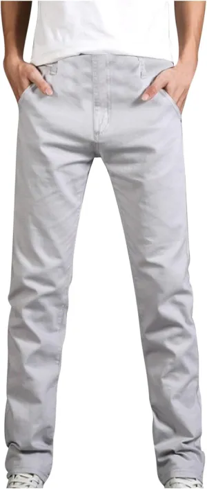 Cotton Men's Slim Fit Chino Pants Stretch Elastic Waist Casual Lightweight Daily Office Work Pockets