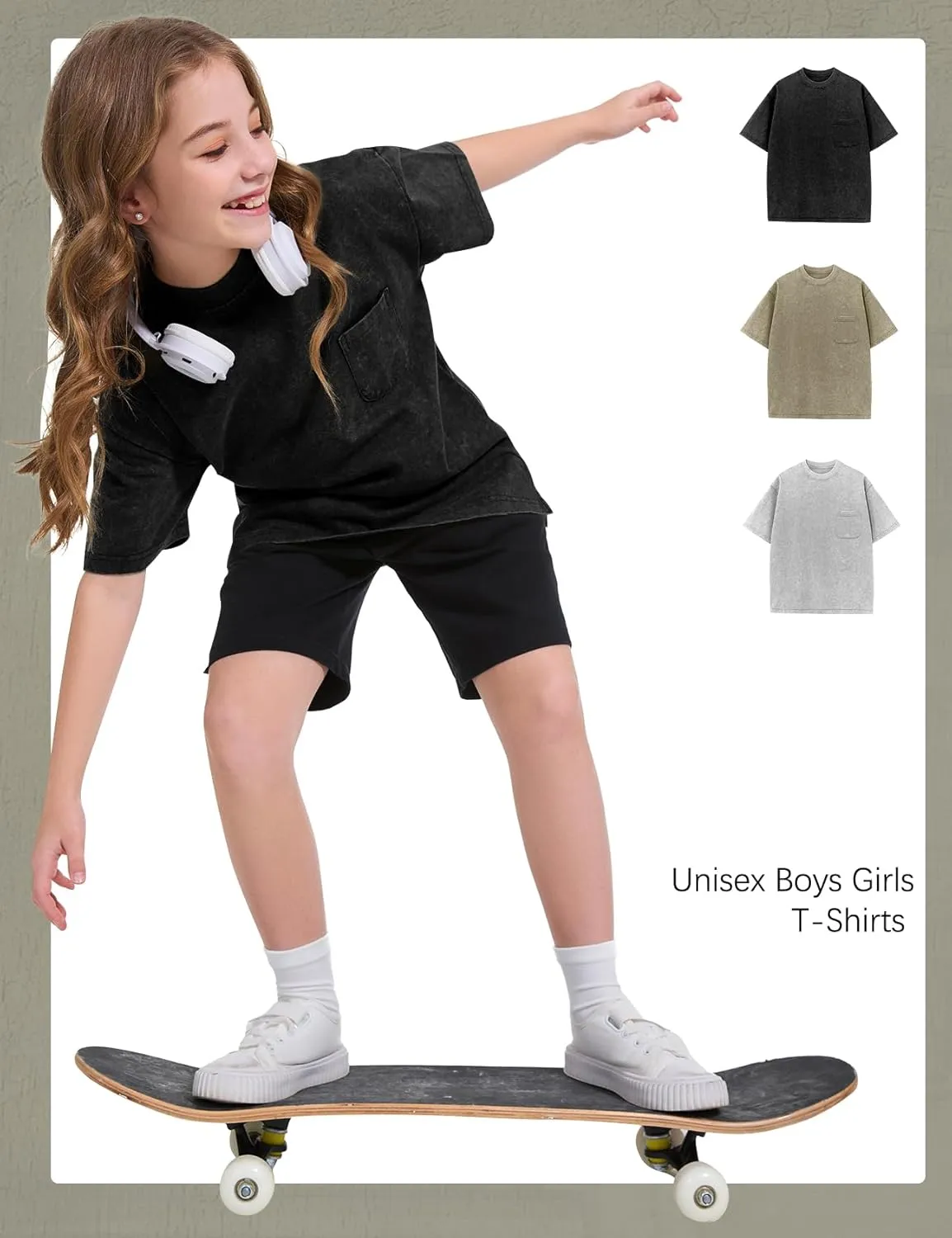 COZYPOIN 3 Pack Unisex Boys Girls T-Shirts Kids Short Sleeve Crewneck Acid Washed Tee Shirts Summer Tops 5-14Y