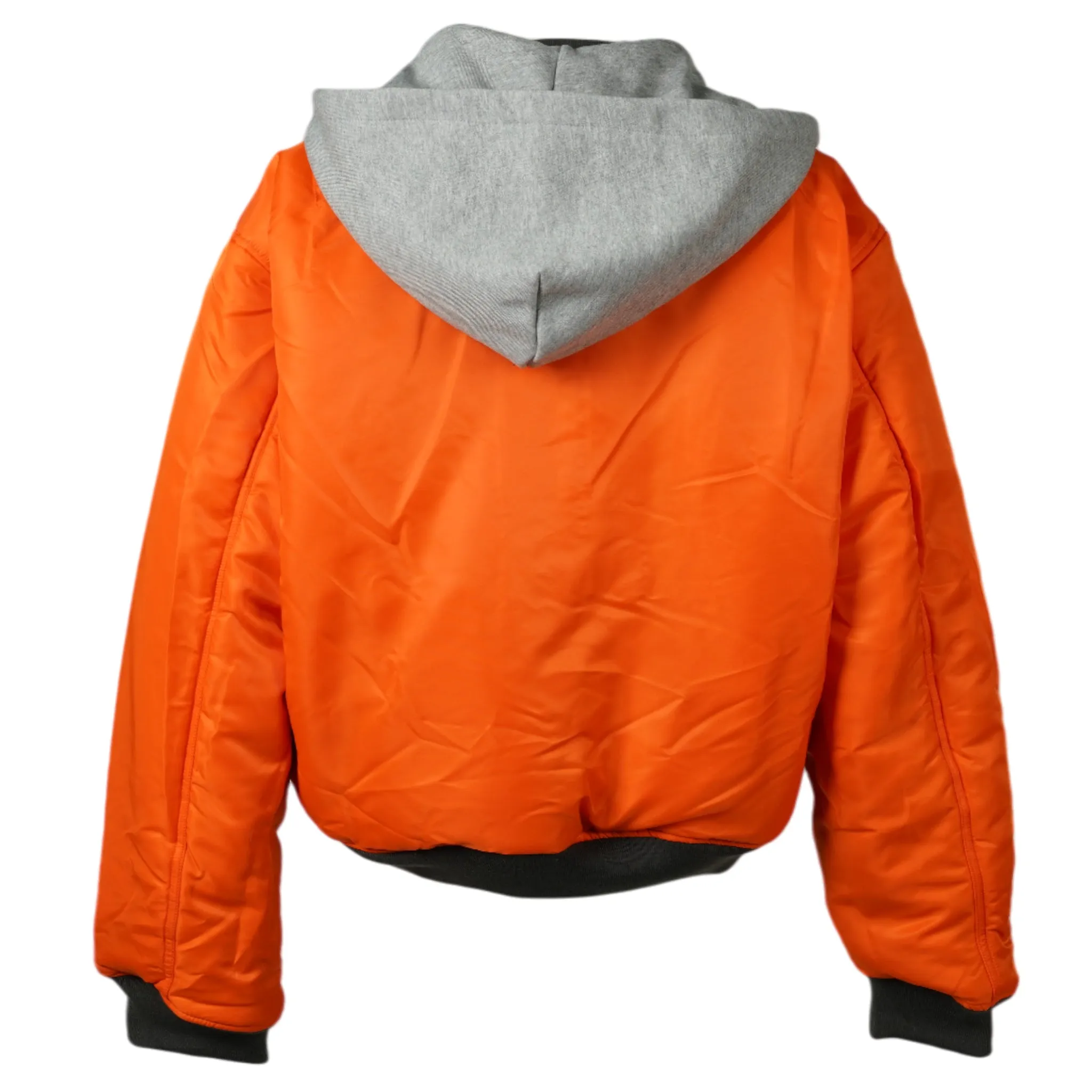 CROPPED DETACHABLE HOODED NYLON PADDE BOMBER JACKET / OLIVE DRAD