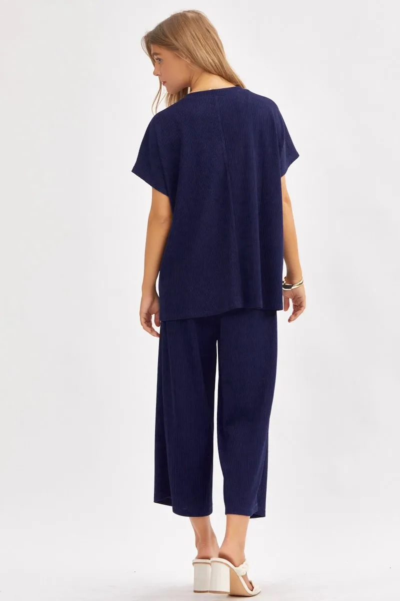 Curvy Navy Palm Beach Pant Set
