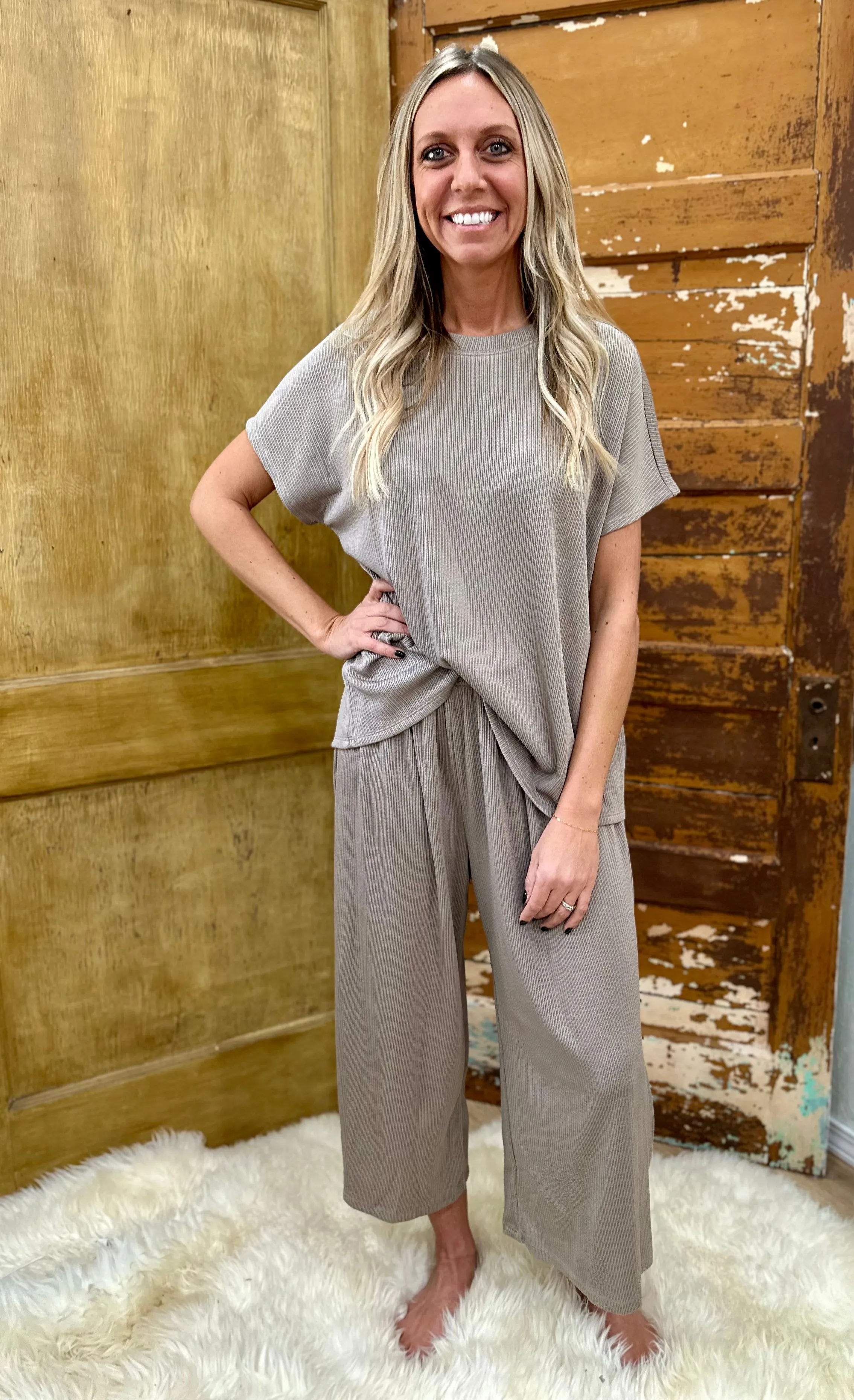 Curvy Oyster Grey Palm Beach Pant Set
