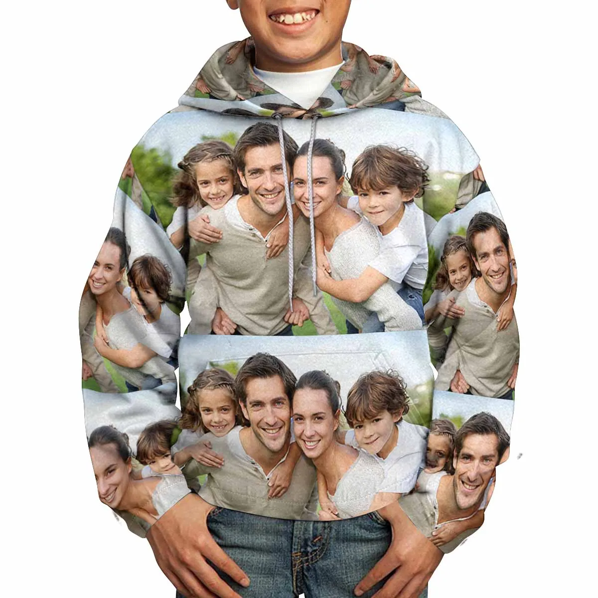 Custom Photo Splicing Hoodie  for 5~15Y Youth Personalized Hooded Pullover Loose Hoodie