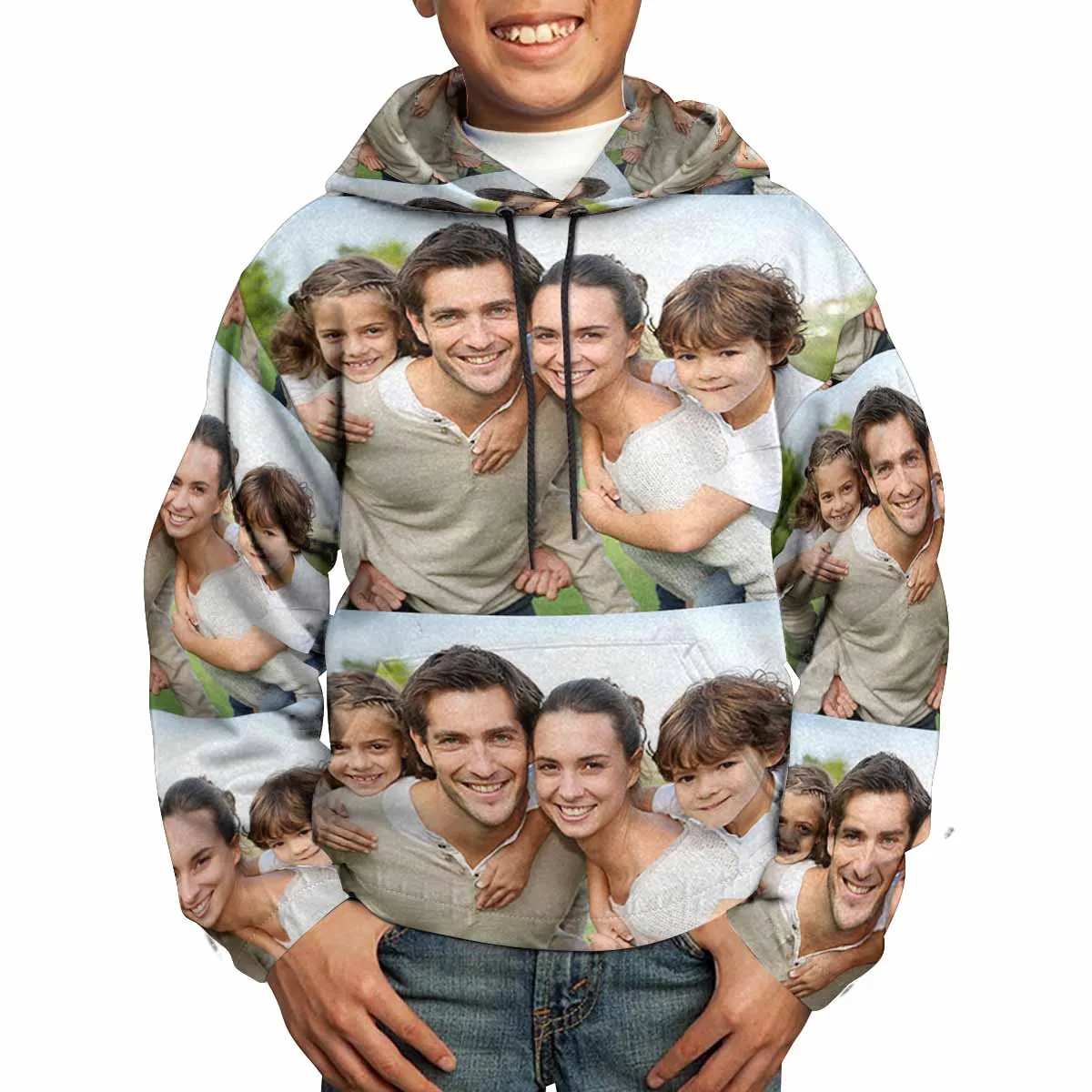 Custom Photo Splicing Hoodie  for 5~15Y Youth Personalized Hooded Pullover Loose Hoodie