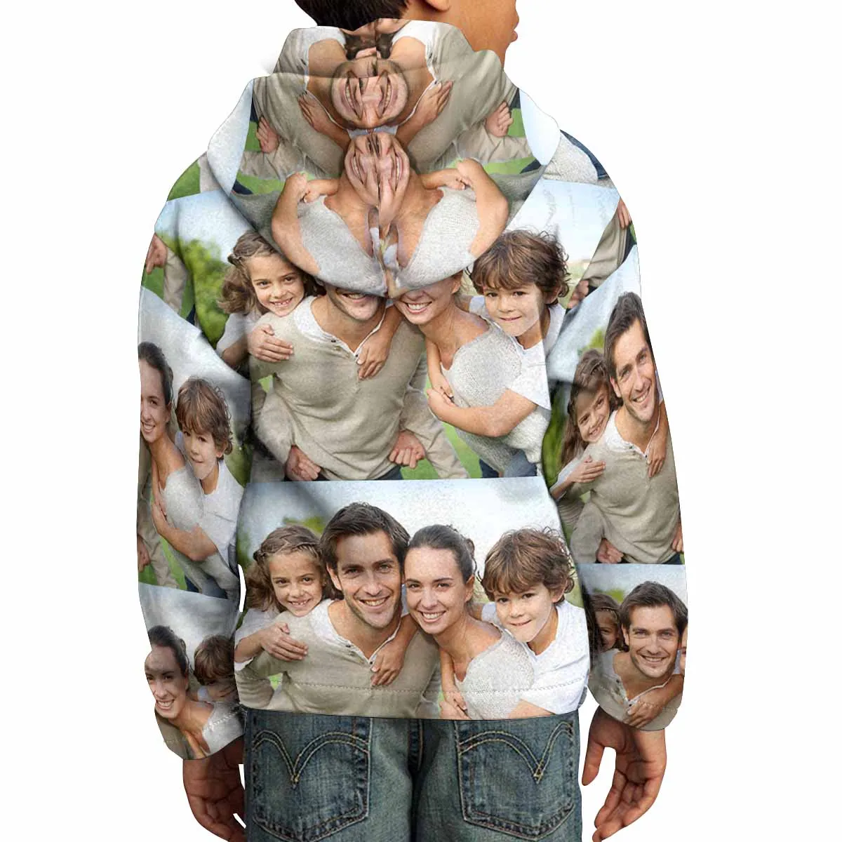Custom Photo Splicing Hoodie  for 5~15Y Youth Personalized Hooded Pullover Loose Hoodie