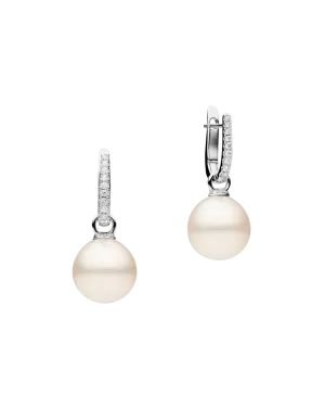Diamond Pearls My Way Earrings | 12mm Oval Pearls, Diamonds, and White Gold