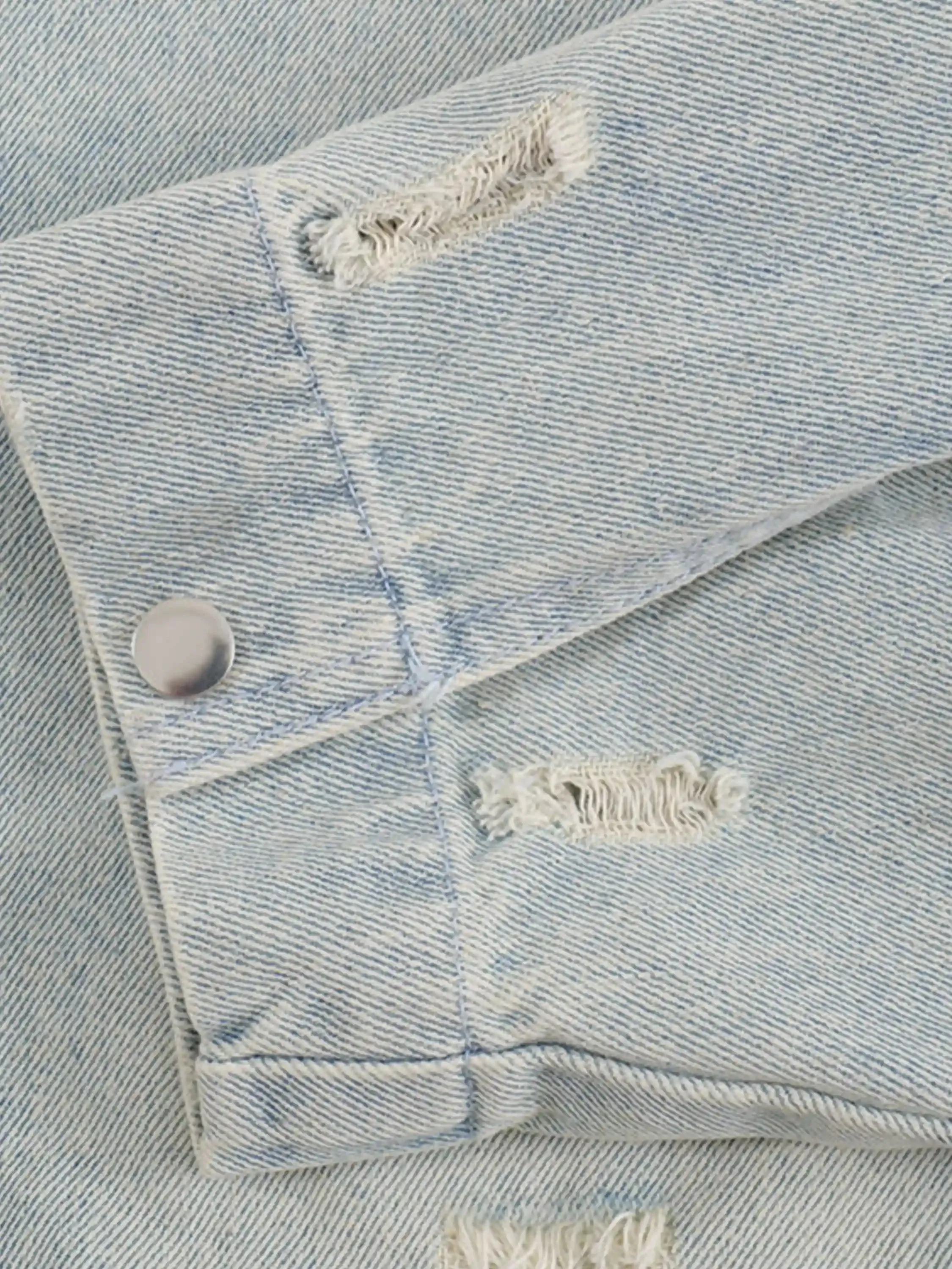 Distressed Frayed Lapel Denim Jacket
