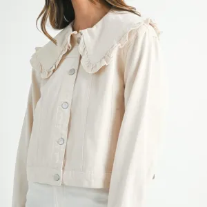 Ecru Denim Jacket Large Peter Pan Collar