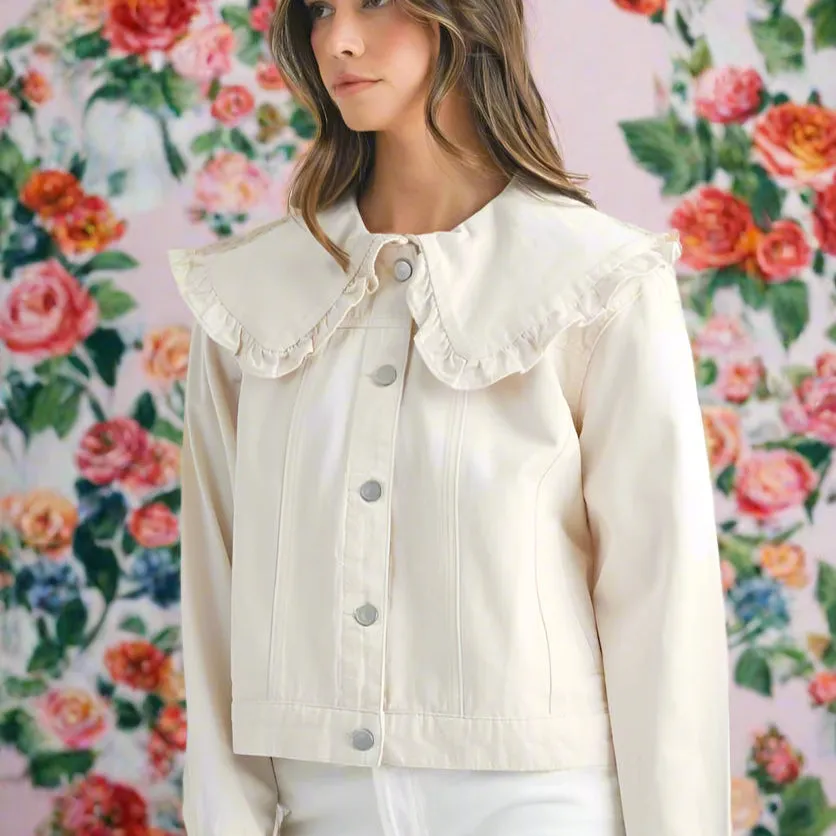 Ecru Denim Jacket Large Peter Pan Collar