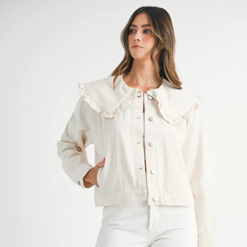 Ecru Denim Jacket Large Peter Pan Collar