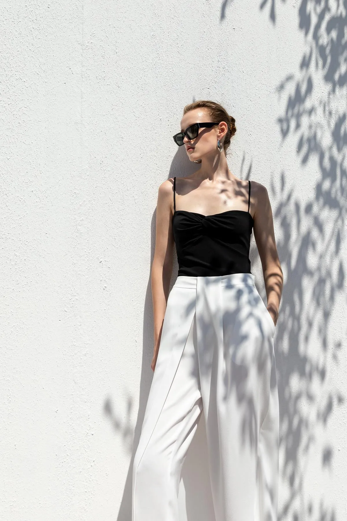 Ecru Slit Trousers with Sash Belt