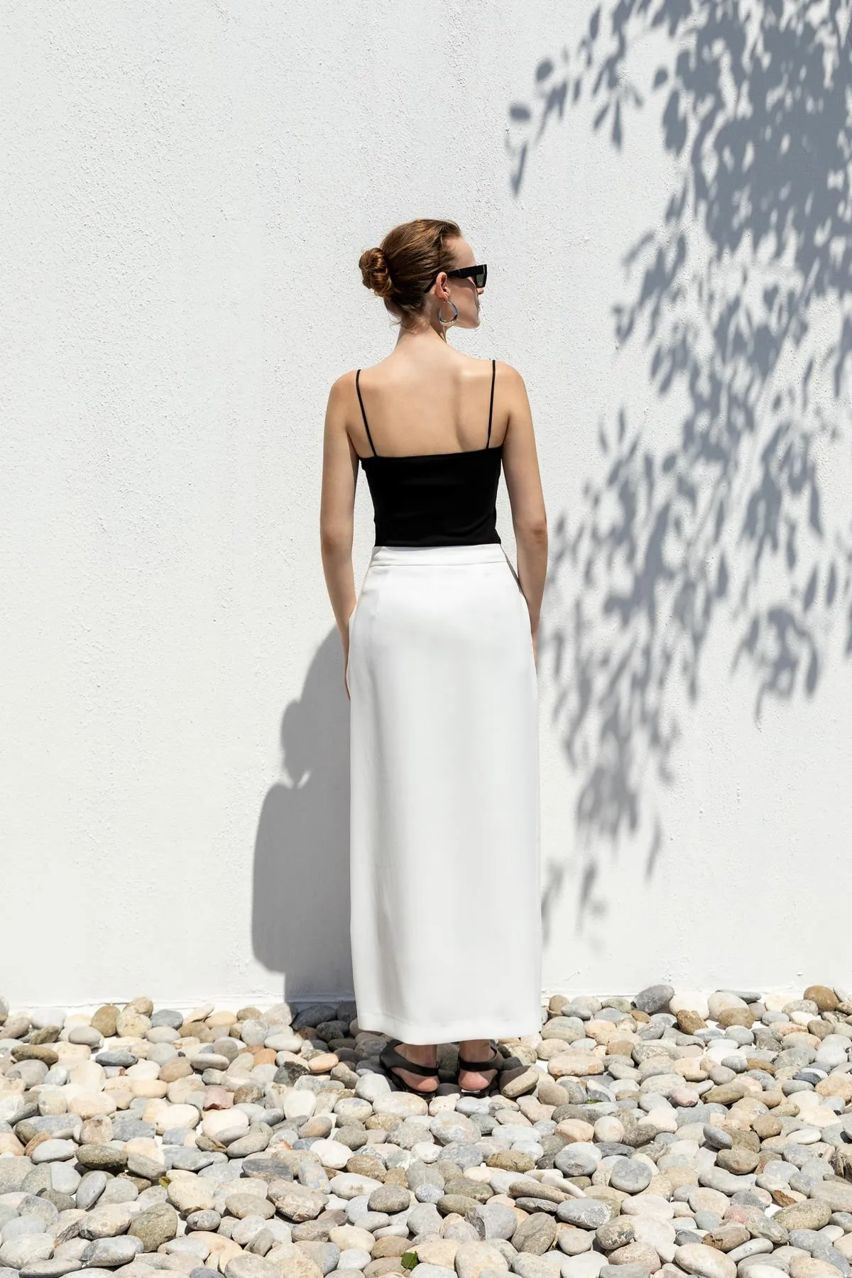 Ecru Slit Trousers with Sash Belt