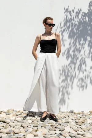 Ecru Slit Trousers with Sash Belt