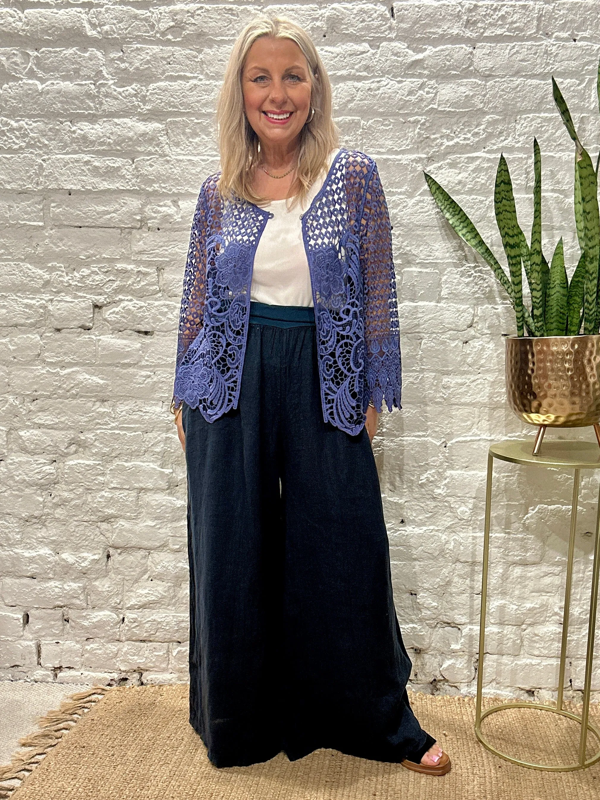 Eden E29 Premium Linen palazzo Long Wide Trousers With Pockets and Soft Stretch Fabric Waist Band