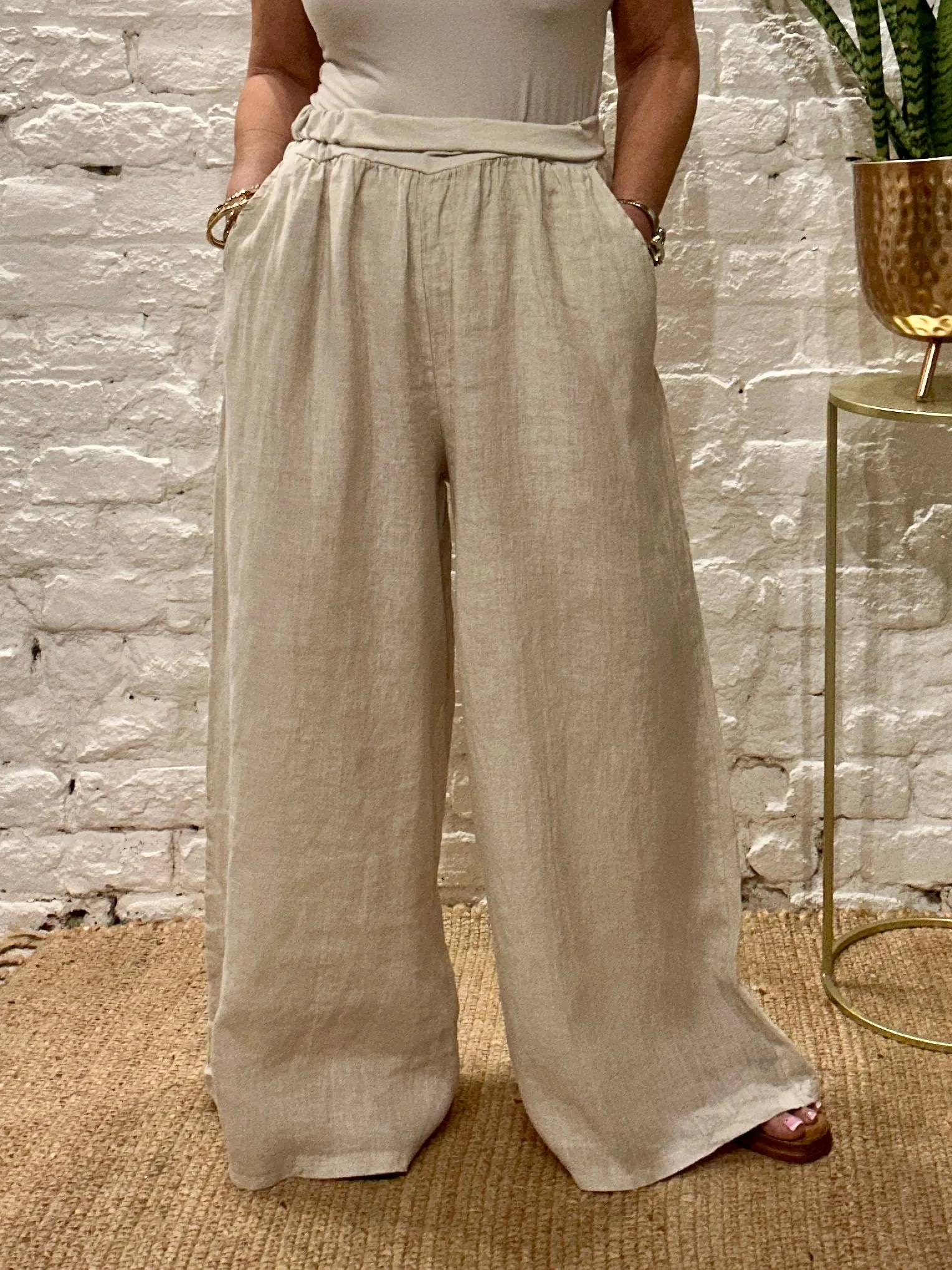 Eden E29 Premium Linen palazzo Long Wide Trousers With Pockets and Soft Stretch Fabric Waist Band