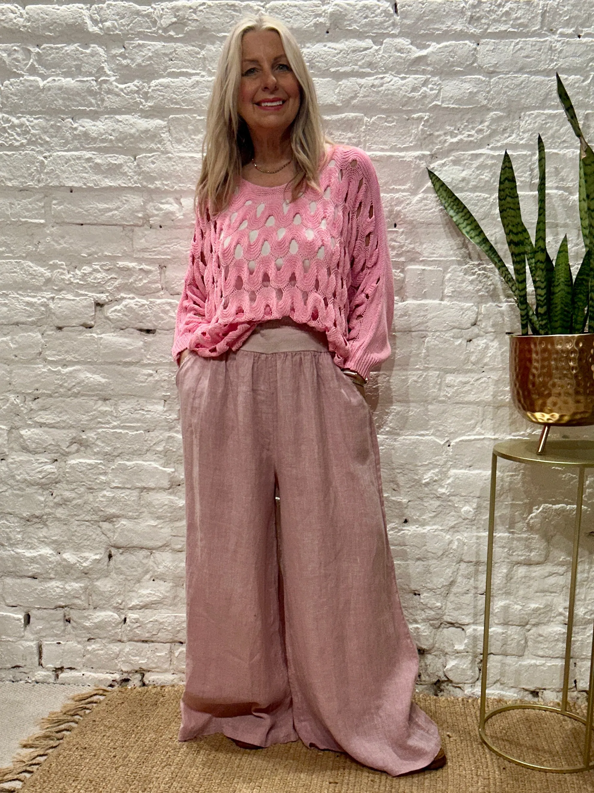 Eden E29 Premium Linen palazzo Long Wide Trousers With Pockets and Soft Stretch Fabric Waist Band