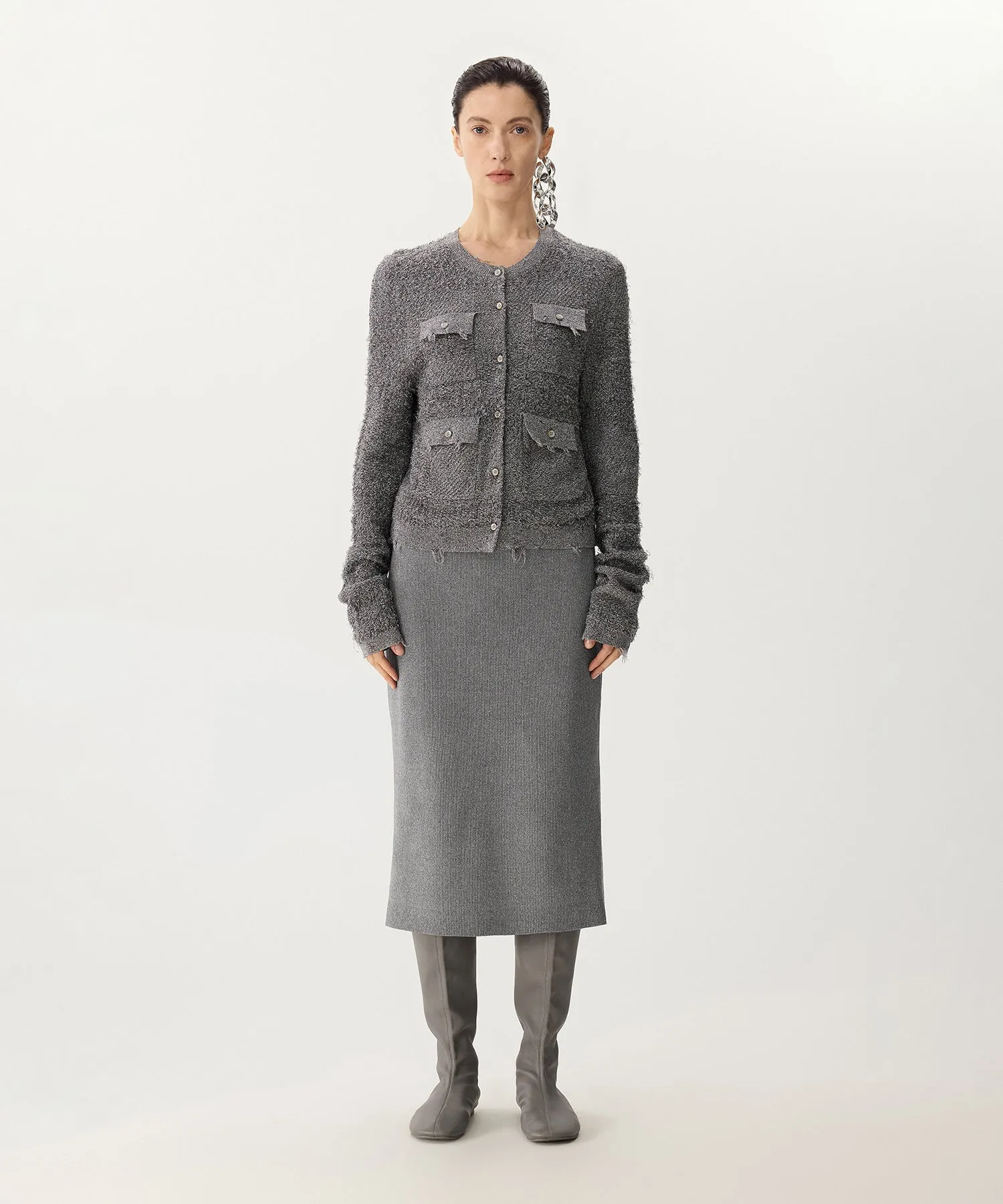 Elegant Ribbed Knit Pencil Skirt