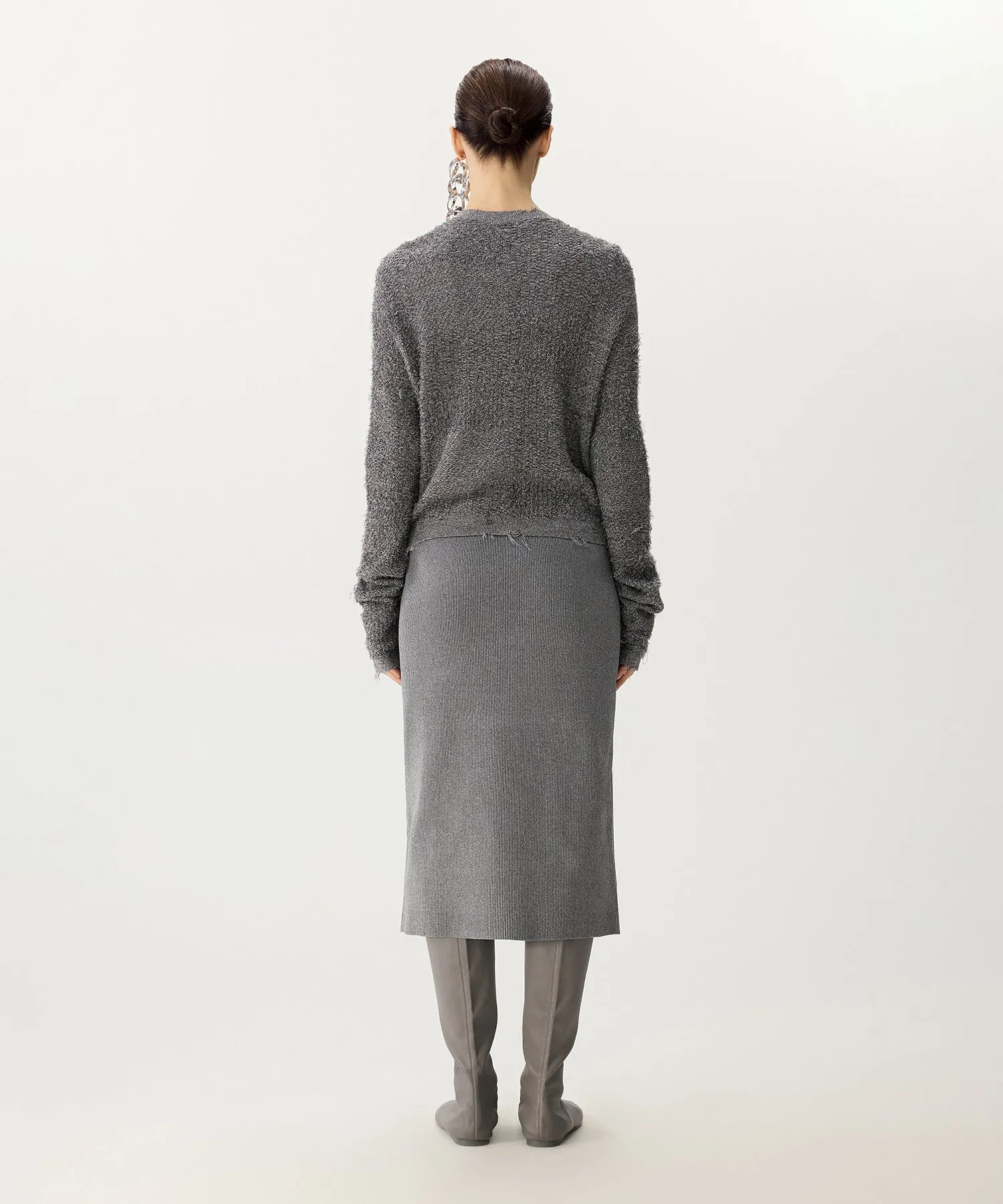 Elegant Ribbed Knit Pencil Skirt