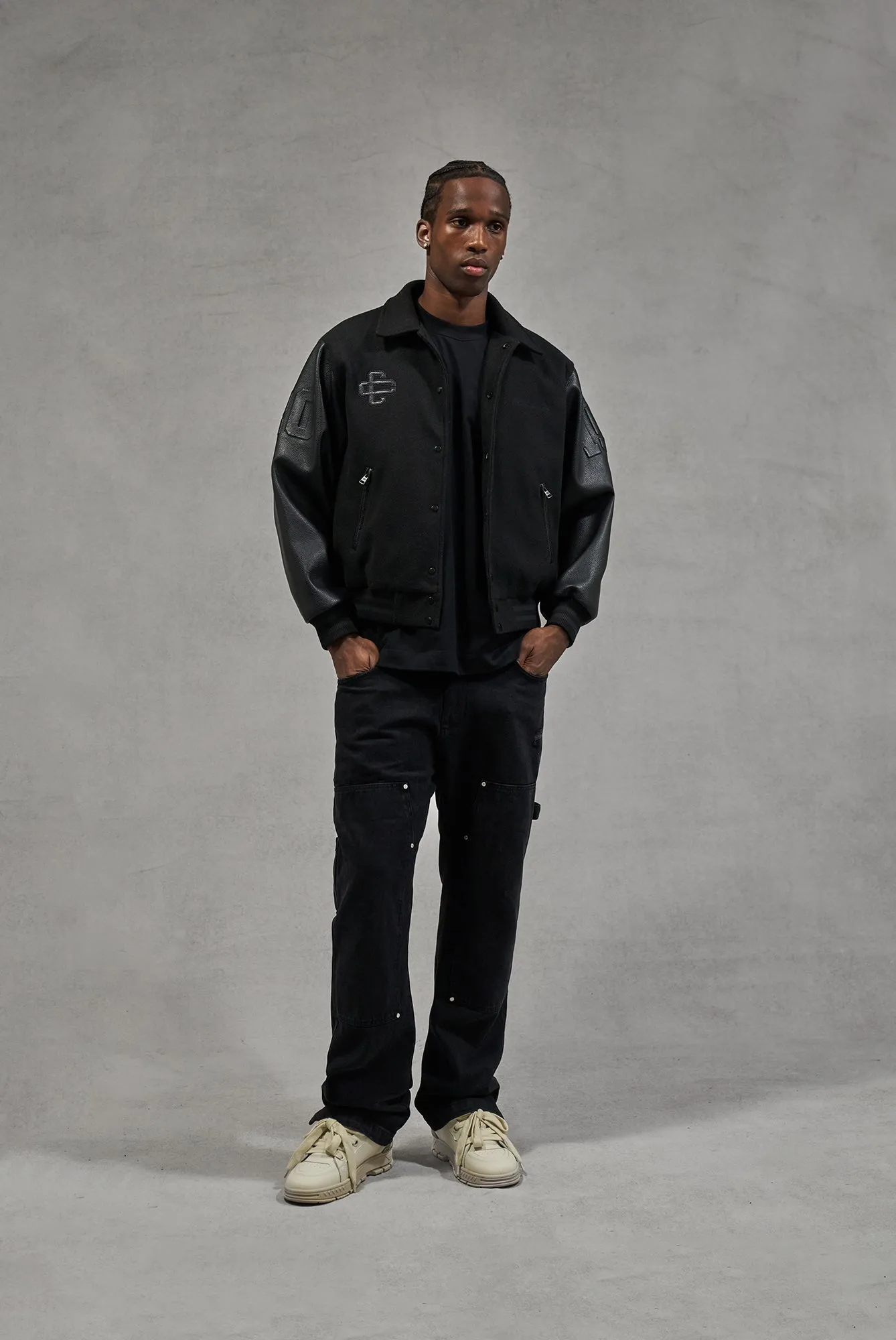 EMBLEM CHENILLE VARSITY JACKET - BLACK