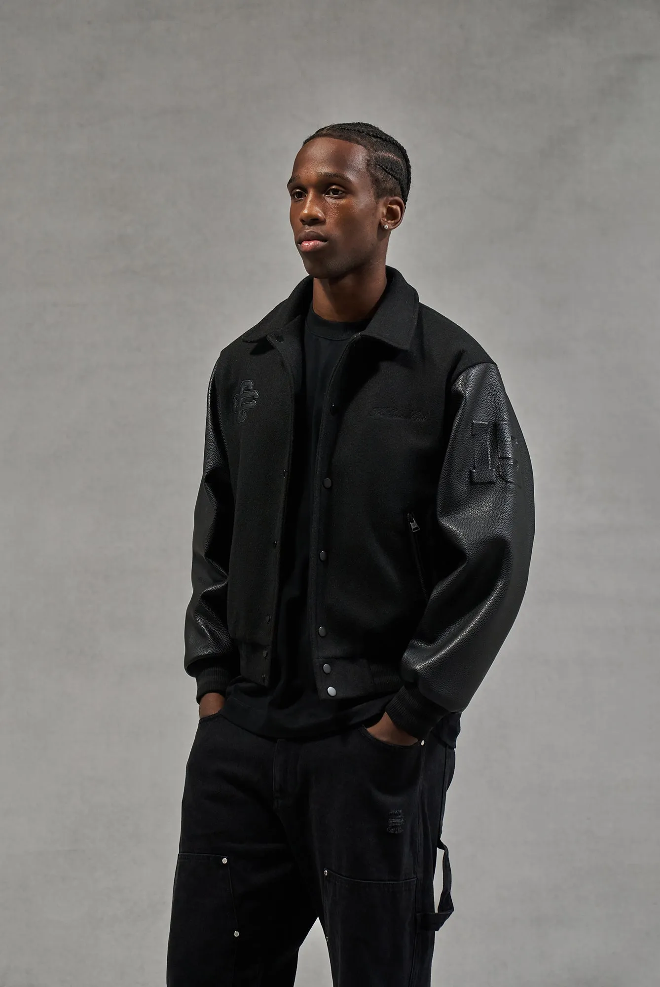 EMBLEM CHENILLE VARSITY JACKET - BLACK