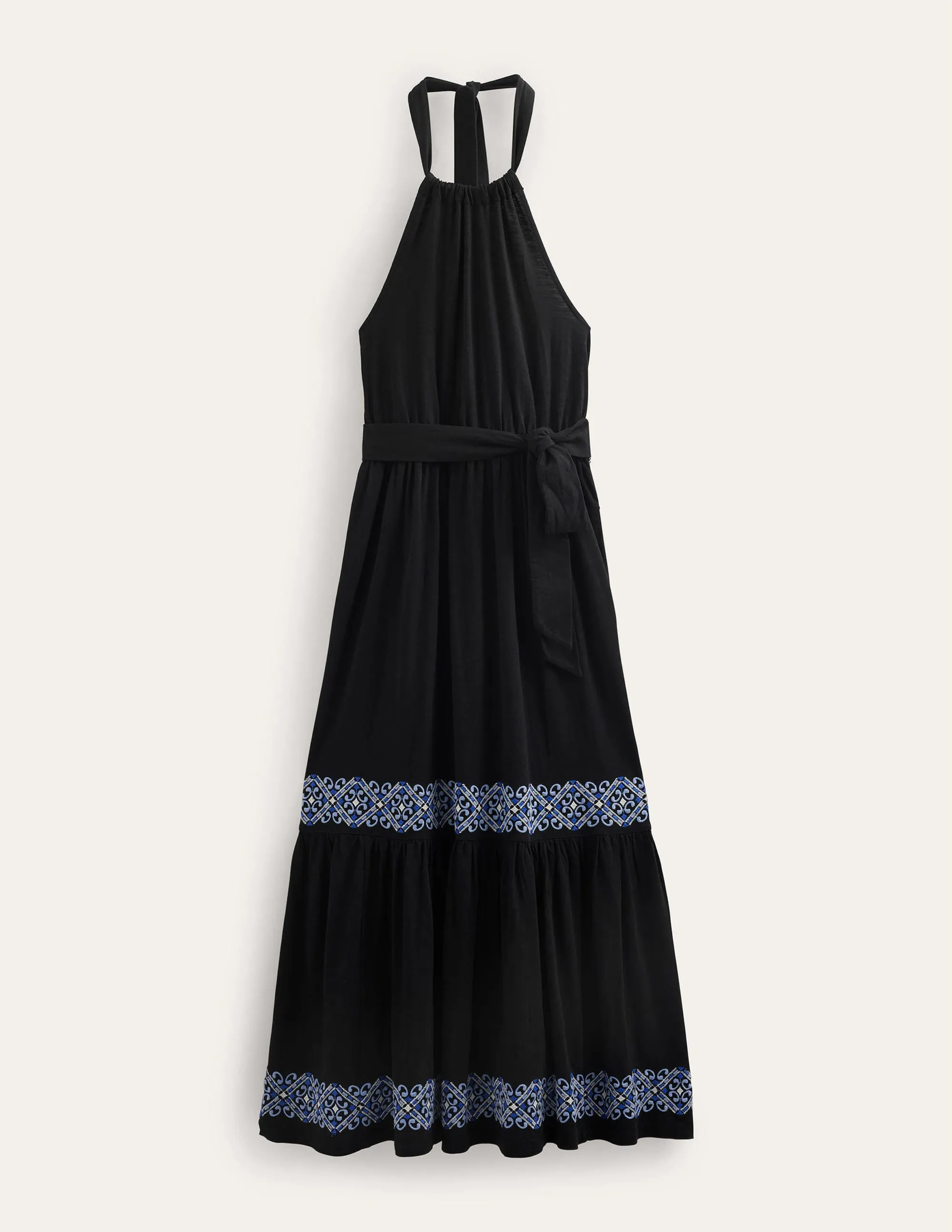 Embroidered Jersey Maxi Dress-Black