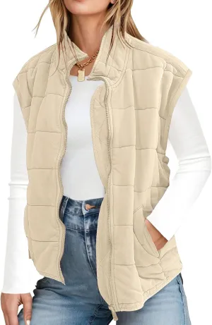 ETCYY Womens Oversized Vest Trendy Fall 2025 Sleeveless Lightweight Quilted Jacket Casual Winter Zip Up Coat Outwear