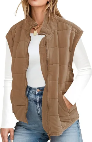 ETCYY Womens Oversized Vest Trendy Fall 2025 Sleeveless Lightweight Quilted Jacket Casual Winter Zip Up Coat Outwear
