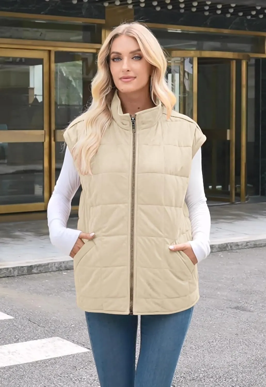 ETCYY Womens Oversized Vest Trendy Fall 2025 Sleeveless Lightweight Quilted Jacket Casual Winter Zip Up Coat Outwear