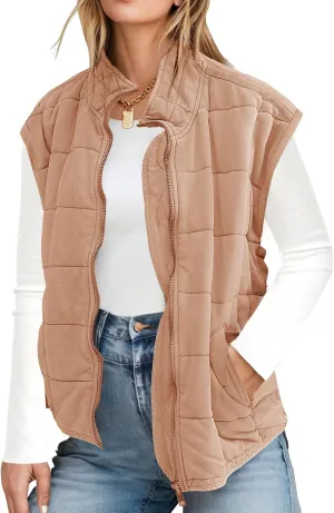 ETCYY Womens Oversized Vest Trendy Fall 2025 Sleeveless Lightweight Quilted Jacket Casual Winter Zip Up Coat Outwear