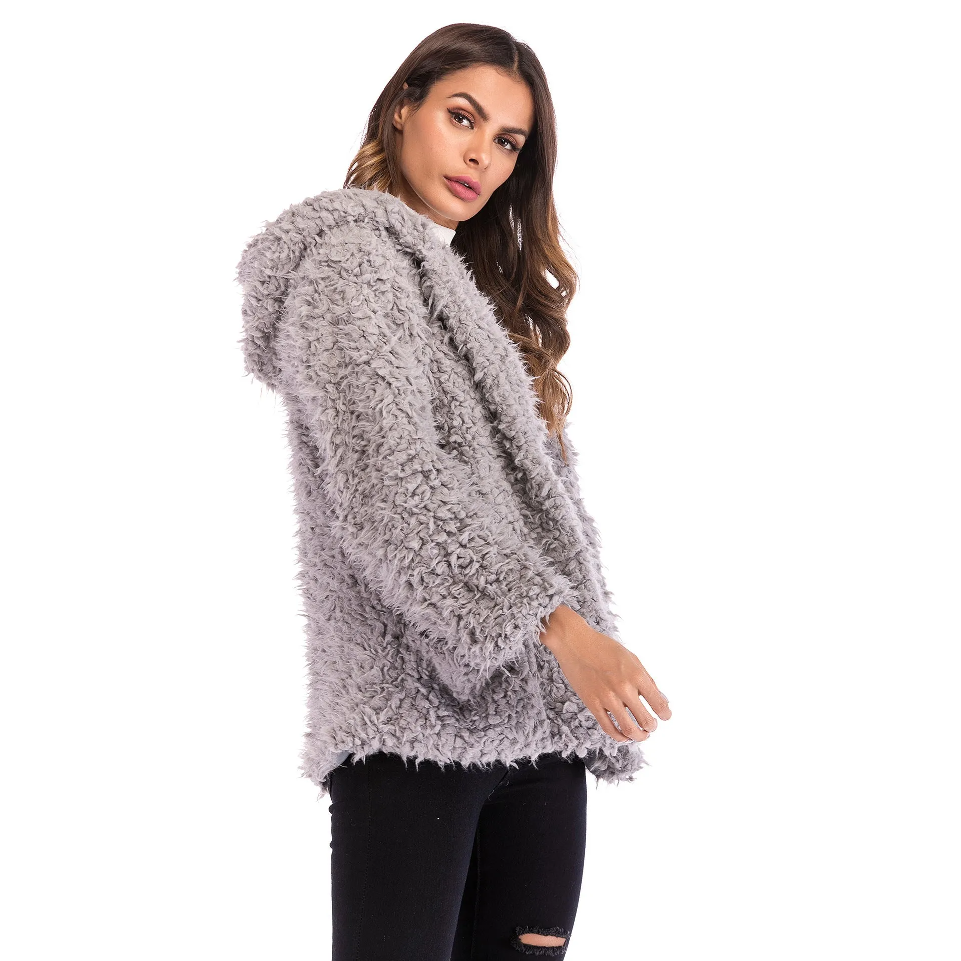 Europe Hooded Women Trendy Long Sleeved Loose Thick Warm Coat Outerwear