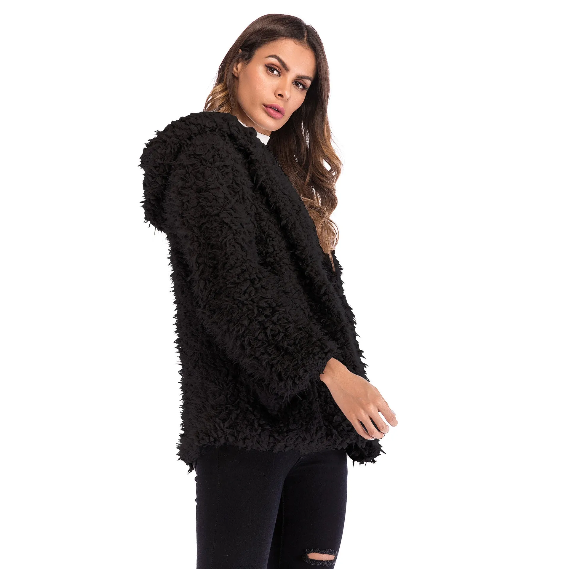 Europe Hooded Women Trendy Long Sleeved Loose Thick Warm Coat Outerwear