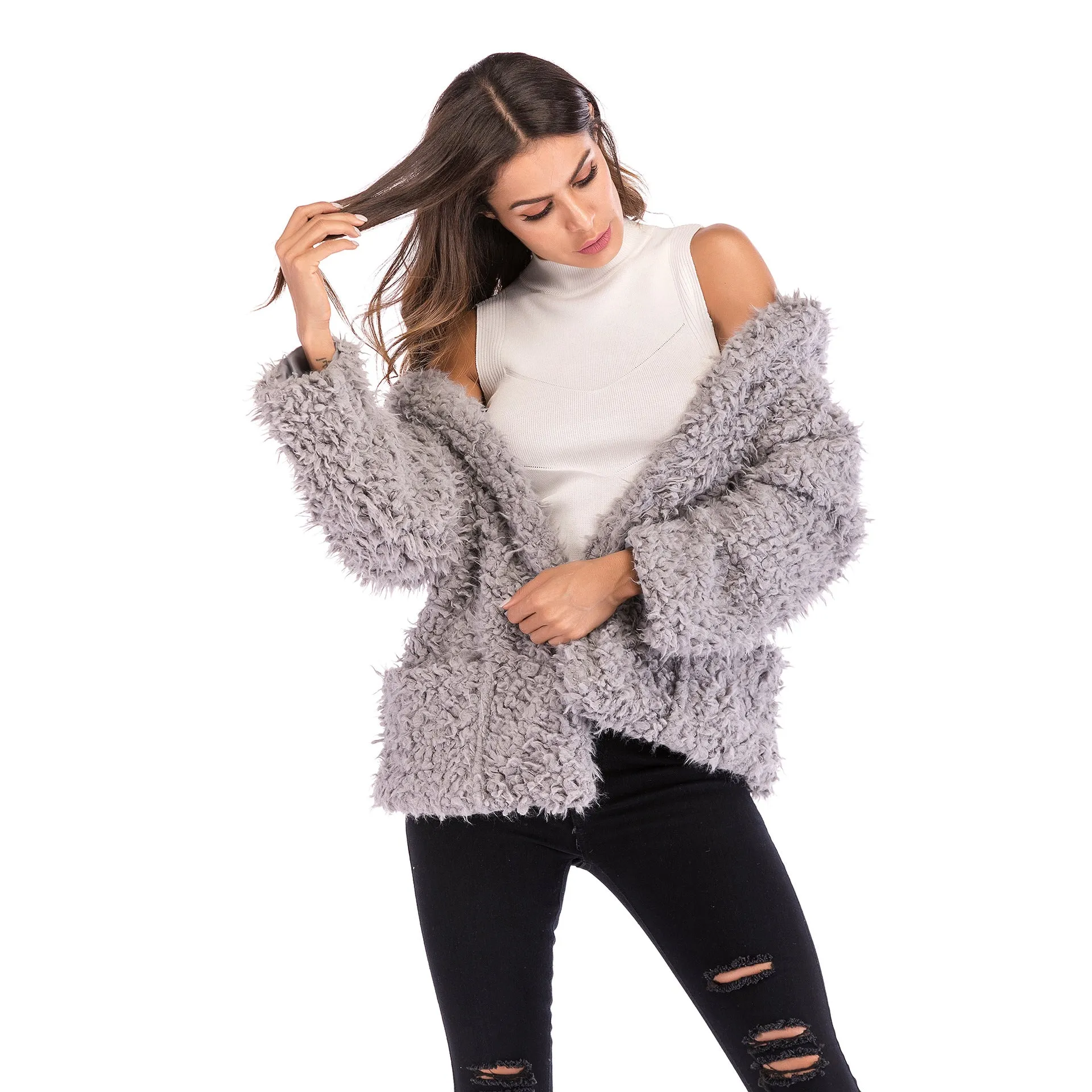 Europe Hooded Women Trendy Long Sleeved Loose Thick Warm Coat Outerwear