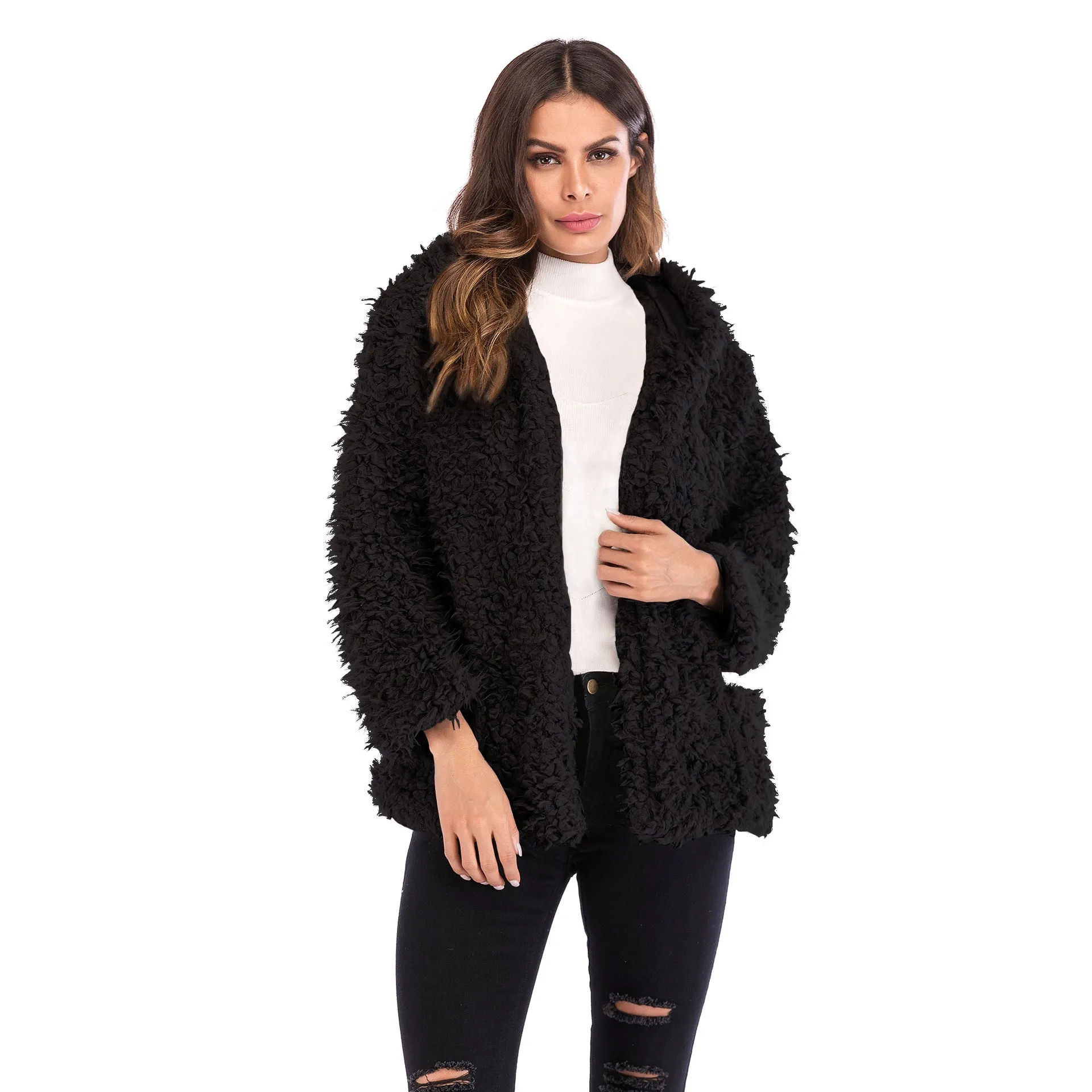 Europe Hooded Women Trendy Long Sleeved Loose Thick Warm Coat Outerwear