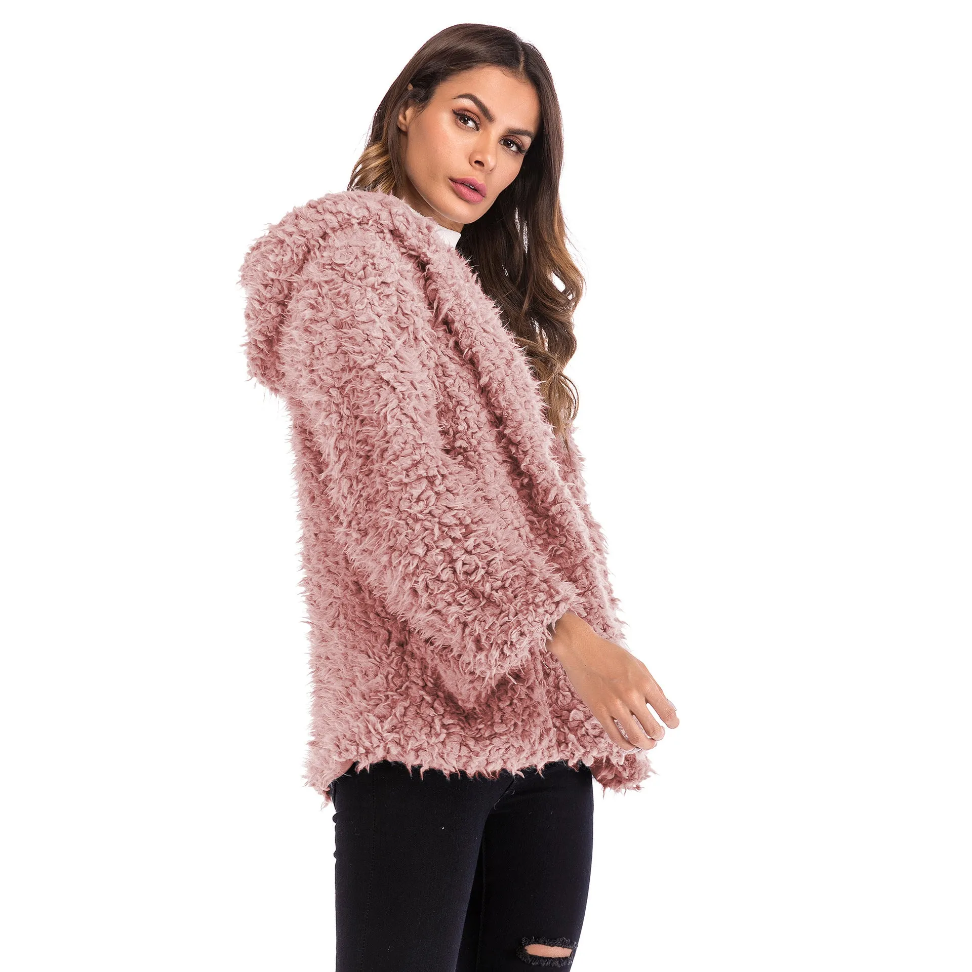 Europe Hooded Women Trendy Long Sleeved Loose Thick Warm Coat Outerwear