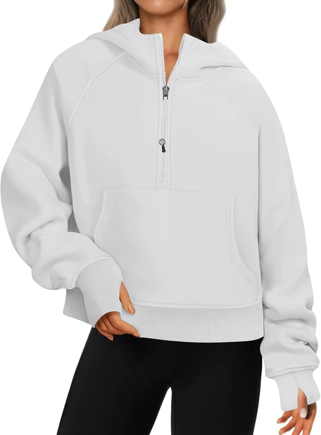 fanmpghleoo Oversized Hoodies for Women Half Zip Mock Neck Fleece Hooded Sweatshirt Loose Fit Thumb Hole Pullover Hoodie