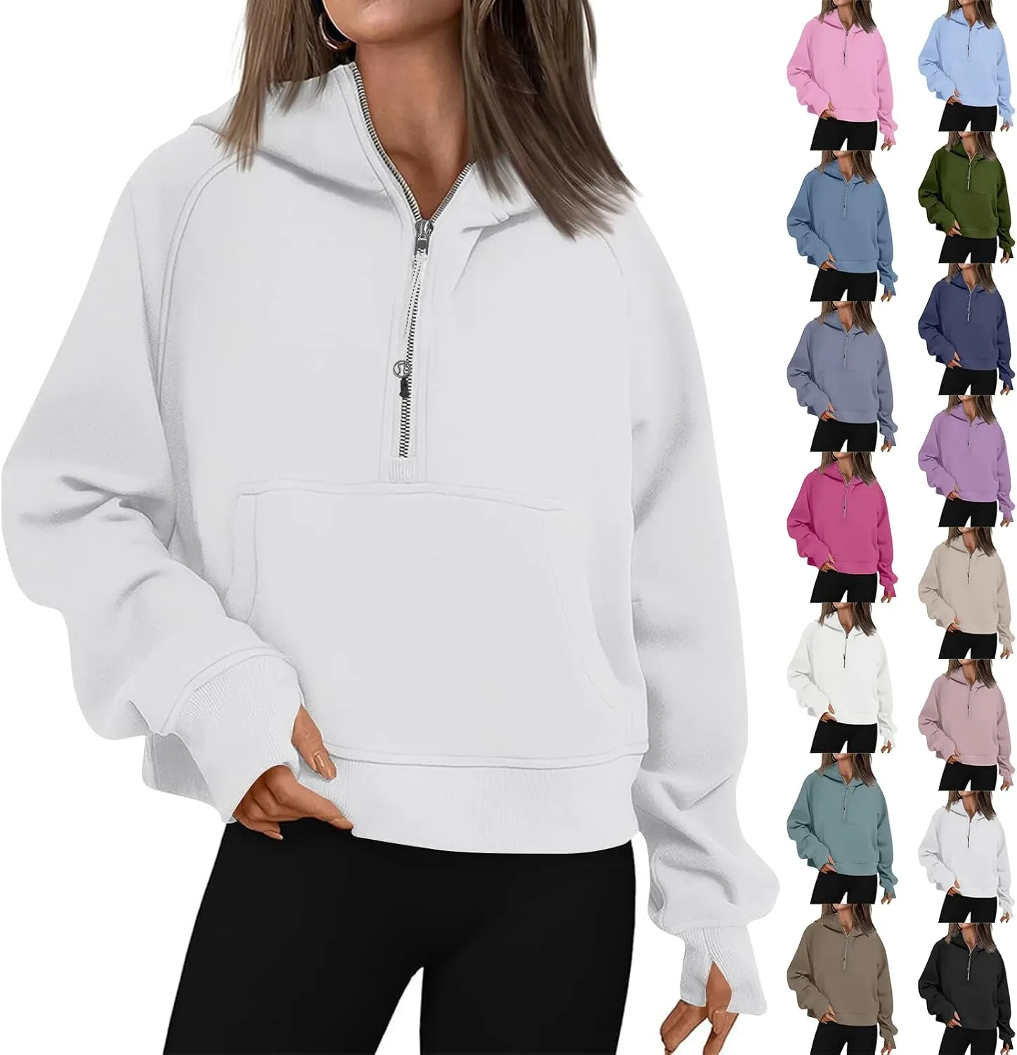fanmpghleoo Oversized Hoodies for Women Half Zip Mock Neck Fleece Hooded Sweatshirt Loose Fit Thumb Hole Pullover Hoodie