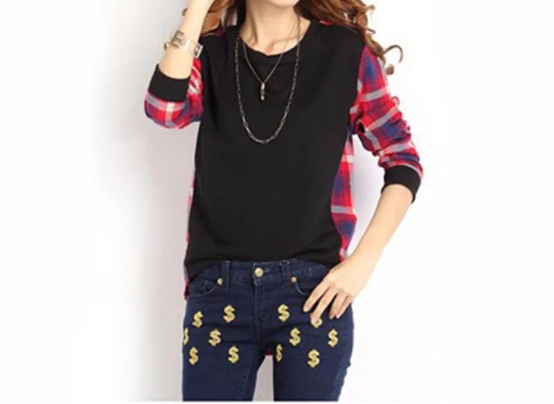 Fashionable Female Plaid Casual Sweatshirt